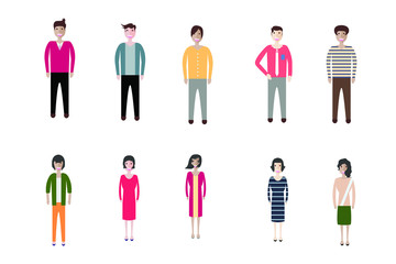 Set of full body diverse business people. Flat icons design white isolated. Vector graphic illustration. Man and woman, Different nationalities characters