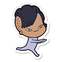 sticker of a cute cartoon girl with hipster haircut