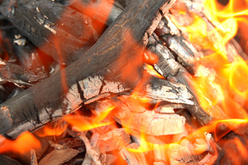 Texture embers closeup. Embers after a fire. Concept view.