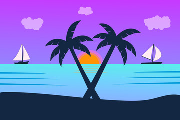 Fototapeta na wymiar Sea panorama. Tropical beach. Summer landscape. Traval vacation and holidays concept. Vector background