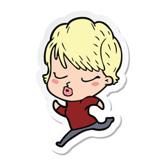 sticker of a cartoon woman with eyes shut