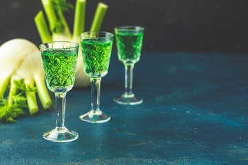 Traditional italian or czech liqueur or bitter with fennel