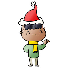 gradient cartoon of a friendly boy wearing santa hat