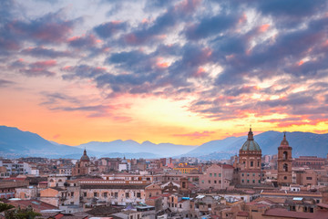 Fototapeta na wymiar Palermo at sunset, Sicily, Italy