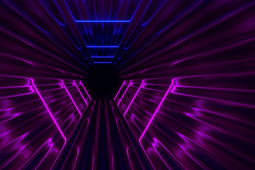 Fantastic corridor under neon lights 3d illustration