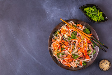 Asian salad with rice noodles, shrimp and vegetables.