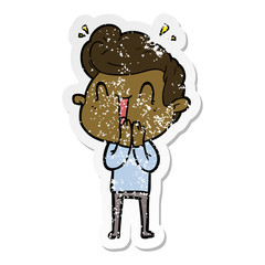 distressed sticker of a cartoon excited man
