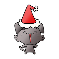 happy little dog gradient cartoon of a wearing santa hat