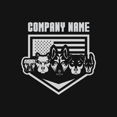 5 dog USA flage shield security design for your company or brand