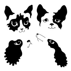 dog cat puppies kitten silhouette outline graphics teenage illustration set vector