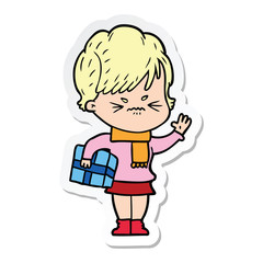 sticker of a cartoon frustrated woman