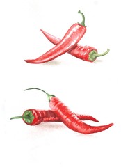 red chili peppers isolated on white background