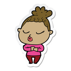 sticker of a cartoon calm woman