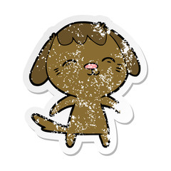 distressed sticker of a happy cartoon dog