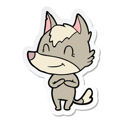 sticker of a friendly cartoon wolf