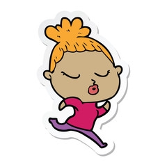 sticker of a cartoon calm woman