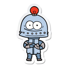 sticker of a happy carton robot with light bulb