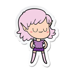 sticker of a happy cartoon elf girl