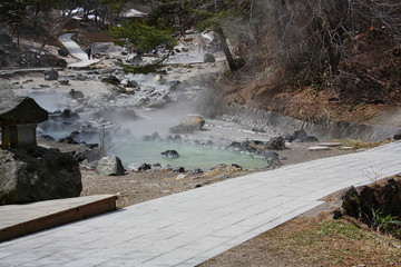 a hot pond in the mountains