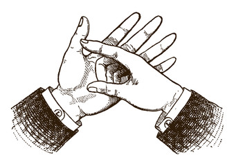 Gesture of two counting hands (after a historical engraving or etching from the 19th century)