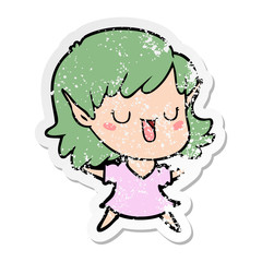 distressed sticker of a cartoon elf girl