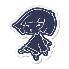 cartoon sticker of a cute kawaii girl