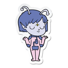 sticker of a cartoon alien girl