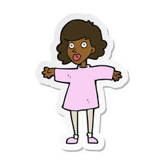 sticker of a cartoon nervous woman