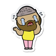 sticker of a cartoon bearded man crying