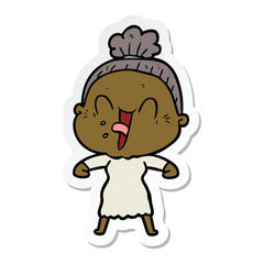 sticker of a cartoon happy old woman
