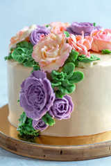 Buttercream flower cake close-up.