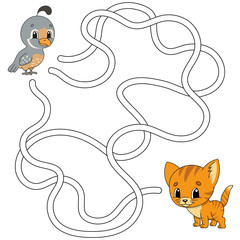 Funny maze. Game for kids. Puzzle for children. Cartoon style. Labyrinth conundrum. Color vector illustration. Find the right path. The development of logical and spatial thinking.