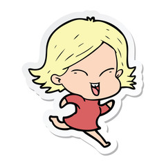 sticker of a happy cartoon girl