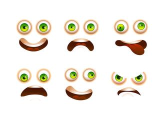 Set of funny cartoon faces with different emotions.