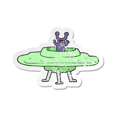 retro distressed sticker of a cartoon flying saucer
