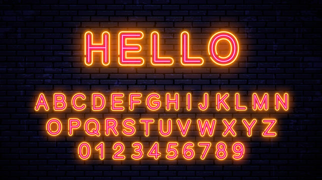 Neon beautiful yellow - red letters. Vector Illustration