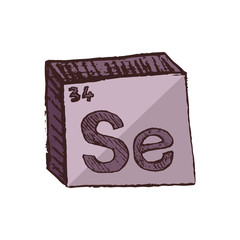 Vector three-dimensional hand drawn chemical gray red symbol of selenium with an abbreviation Se from the periodic table of the elements isolated on a white background.
