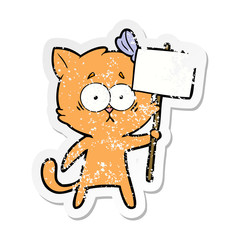 distressed sticker of a cartoon cat