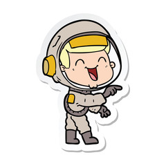 sticker of a happy cartoon astronaut