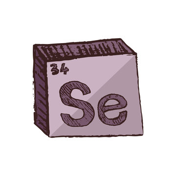 recommend clip art: Vector three-dimensional hand drawn chemical gray red symbol of selenium with an abbreviation Se from the periodic table of the elements isolated on a white background.