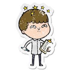distressed sticker of a cartoon amazed boy