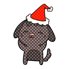 happy comic book style illustration of a dog wearing santa hat