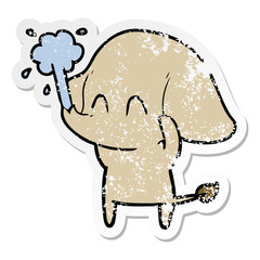 distressed sticker of a cute cartoon elephant spouting water
