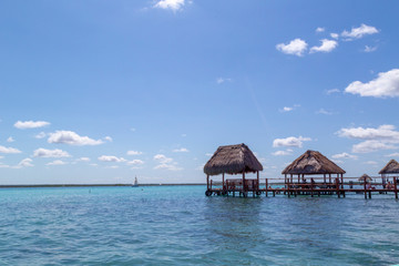 Beautiful Laguna Bacalar. view of the horizon, lagoon of the seven colors in Quintana roo Mexico