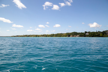 Beautiful Laguna Bacalar. view of the horizon, lagoon of the seven colors in Quintana roo Mexico