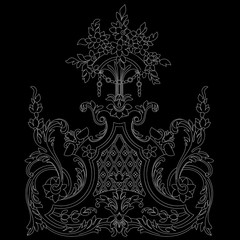 Black vintage baroque ornament, corner. Retro pattern antique style acanthus.