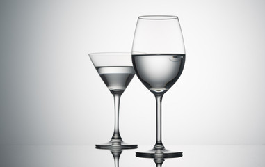 empty  wine glasses on  background