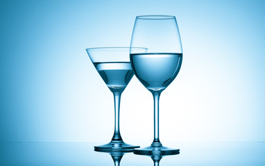 empty  wine glasses on  background