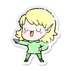 distressed sticker of a cartoon elf girl