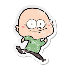 distressed sticker of a cartoon bald man staring